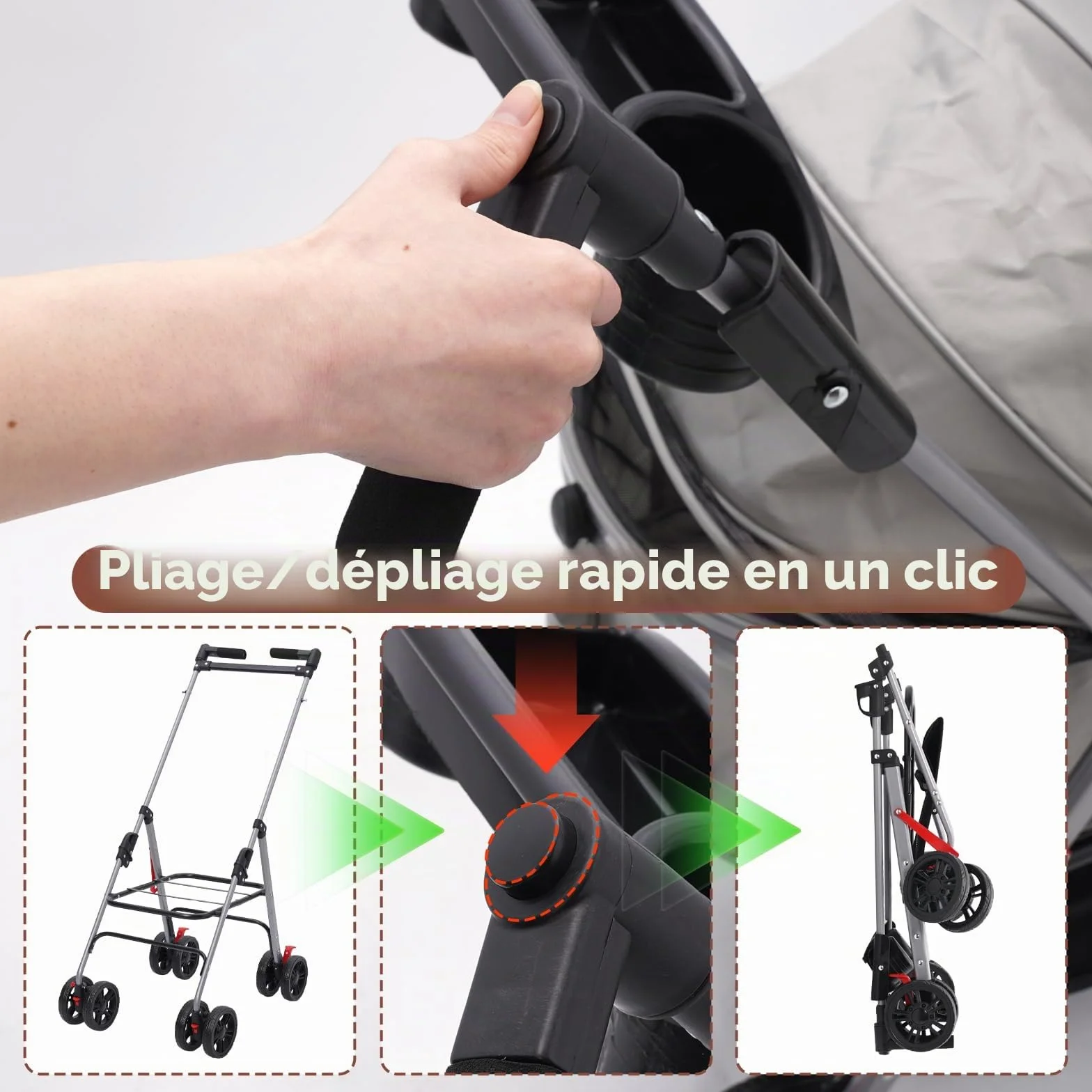 Poussette pour Chien 3-en-1 Pliable jusqu'à 20 kg Roues 360° Résistant à l'Usure