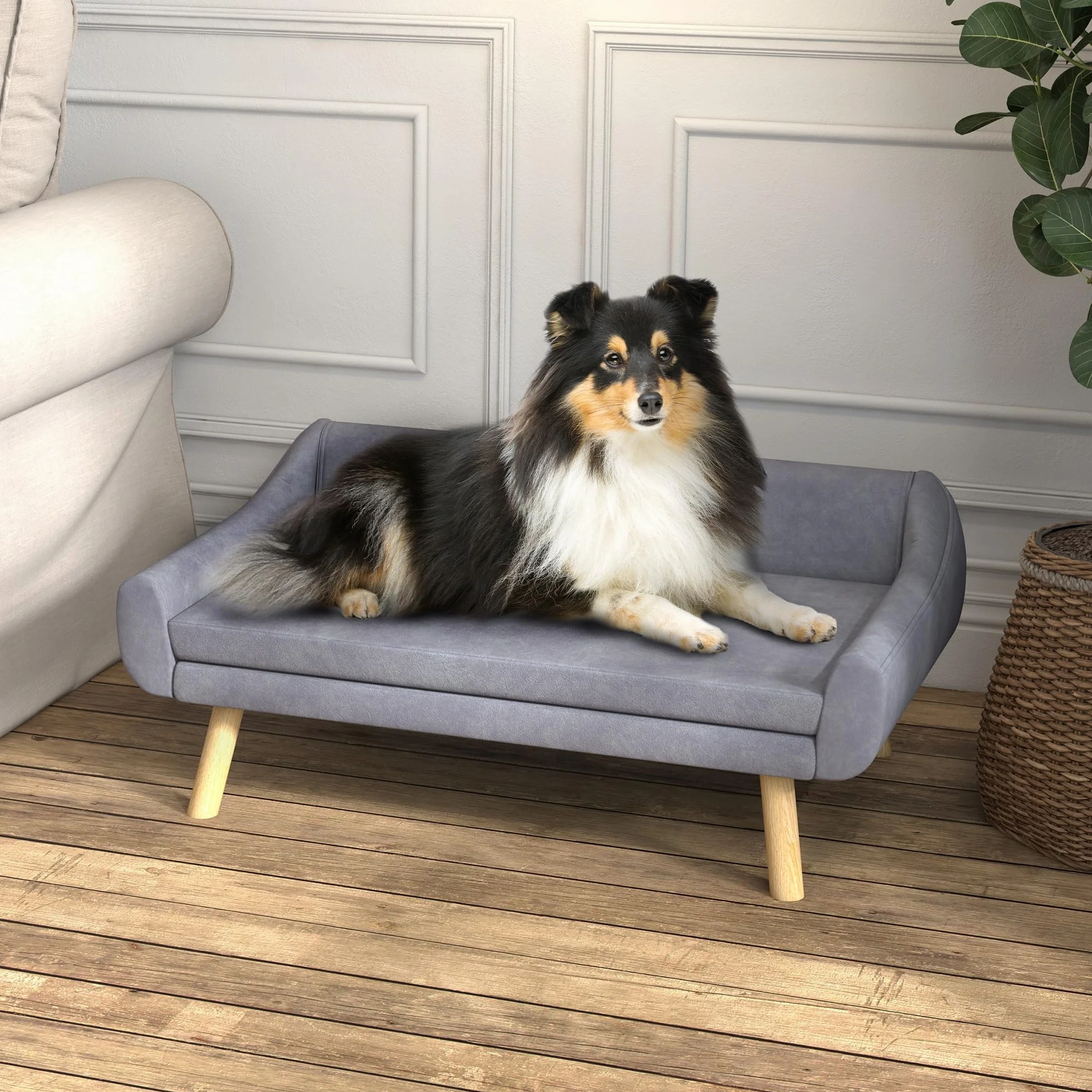 PawHut Canapé pour Chien Chat Design scandinave Coussin Moelleux Amovible Tissu Aspect Velours 102x58.5x42.5 cm Gris