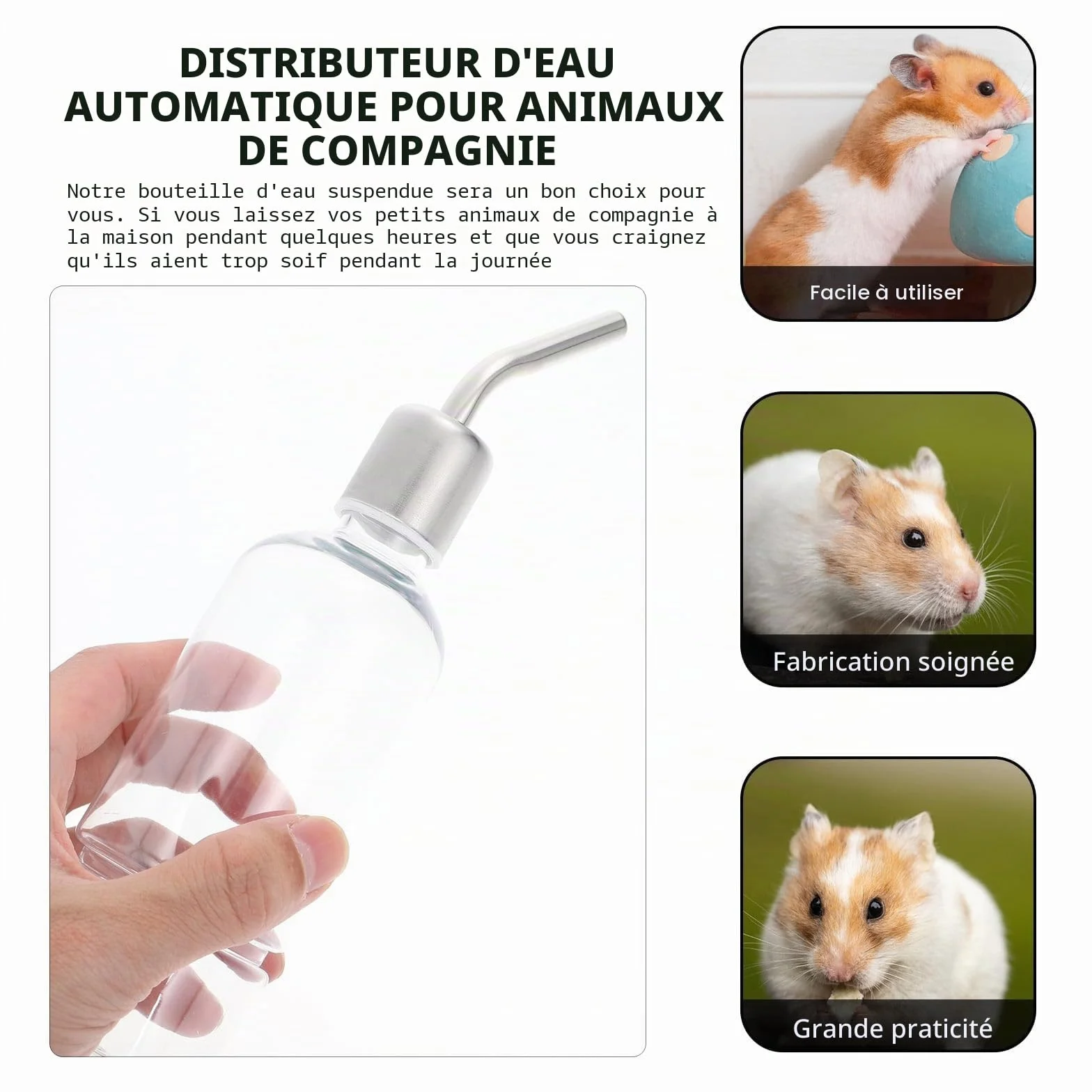 Abreuvoir Lapin avec Support 180Ml+350Ml pour Cage Rongeurs Chinchilla Écureuil