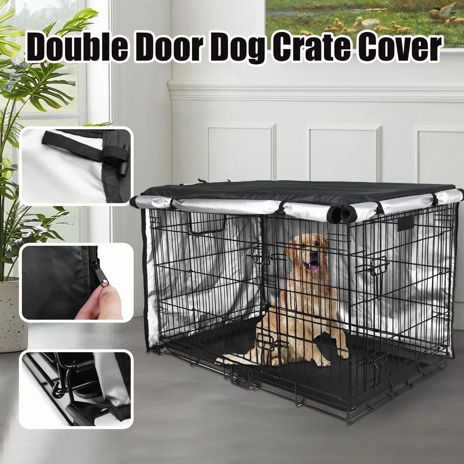 Housse de Cage pour Chien Imperméable 107×72×77 cm Protection Intérieure et Extérieure