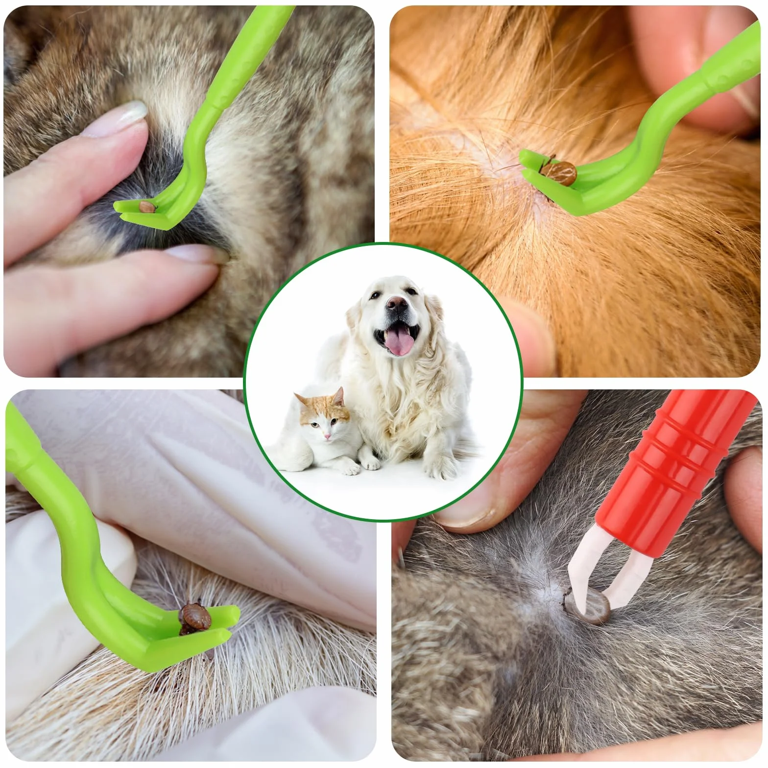 Lot de 4 Tire Tique, Pince à Tiques et Crochet à Tiques pour Chat et Humains