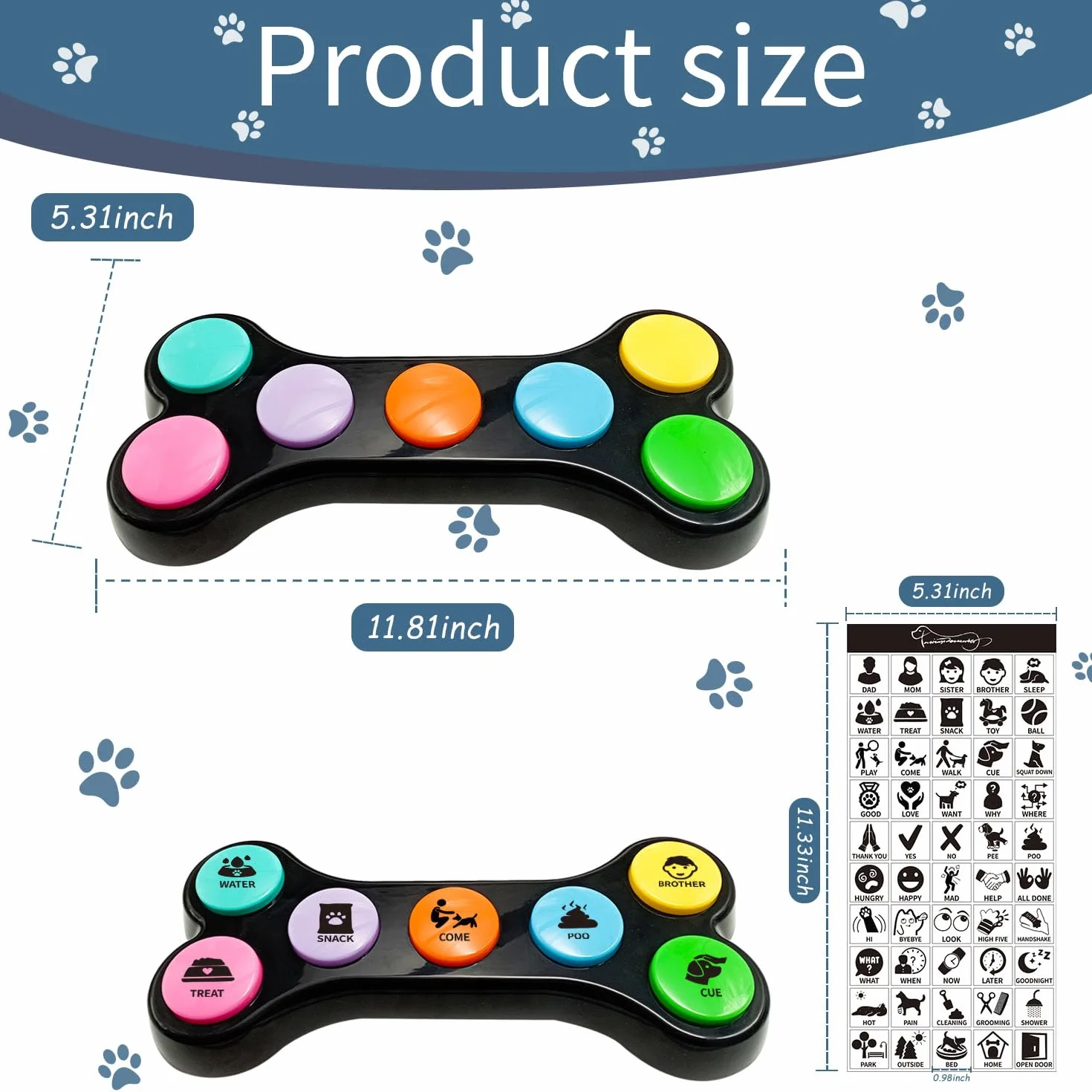 7 en 1 Boutons pour Chien,Boutons de Dressage pour Chien Boutons de Communication pour Chien,Boutons parlants pour Chien,Entraînement des Animaux de Compagnie - Bouton pour la Communication