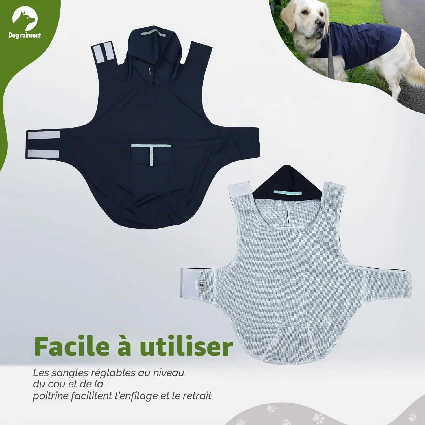 Imperméable pour Chien Zellar avec Capuchon, imperméable pour Chien 100% étanche ultraléger et aéré avec Bandes réfléchissantes pour Chiens Moyens à Grands(5XL, Bleu)