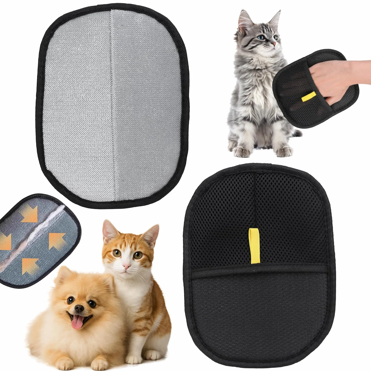 Gant Anti Poils Animaux Antistatique Lavable pour Chiens Chats Toilettage Massage - Noir