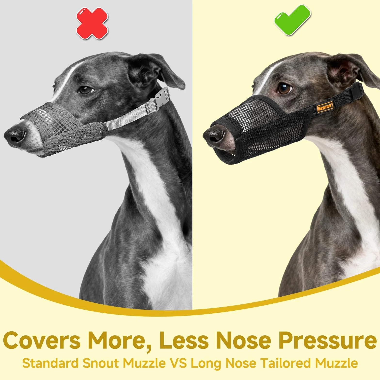 Mayerzon Greyhound – Muselière pour Chien Whippet – Muselière en Maille Souple pour éviter Les morsures excessives et Les mastications – Convient pour Le toilettage, la Promenade et Les visites chez