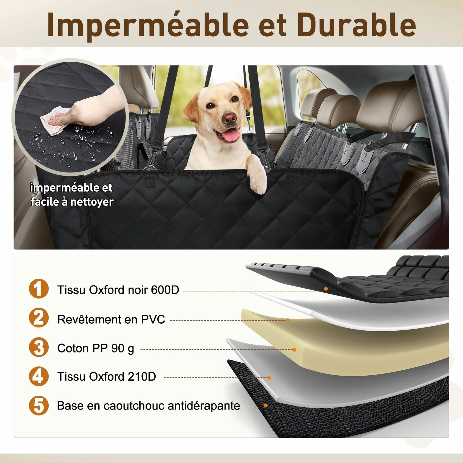 Gimars Housse Voiture Chien Imperméable Antidérapante 157x137cm Universel Protection Siège Transport