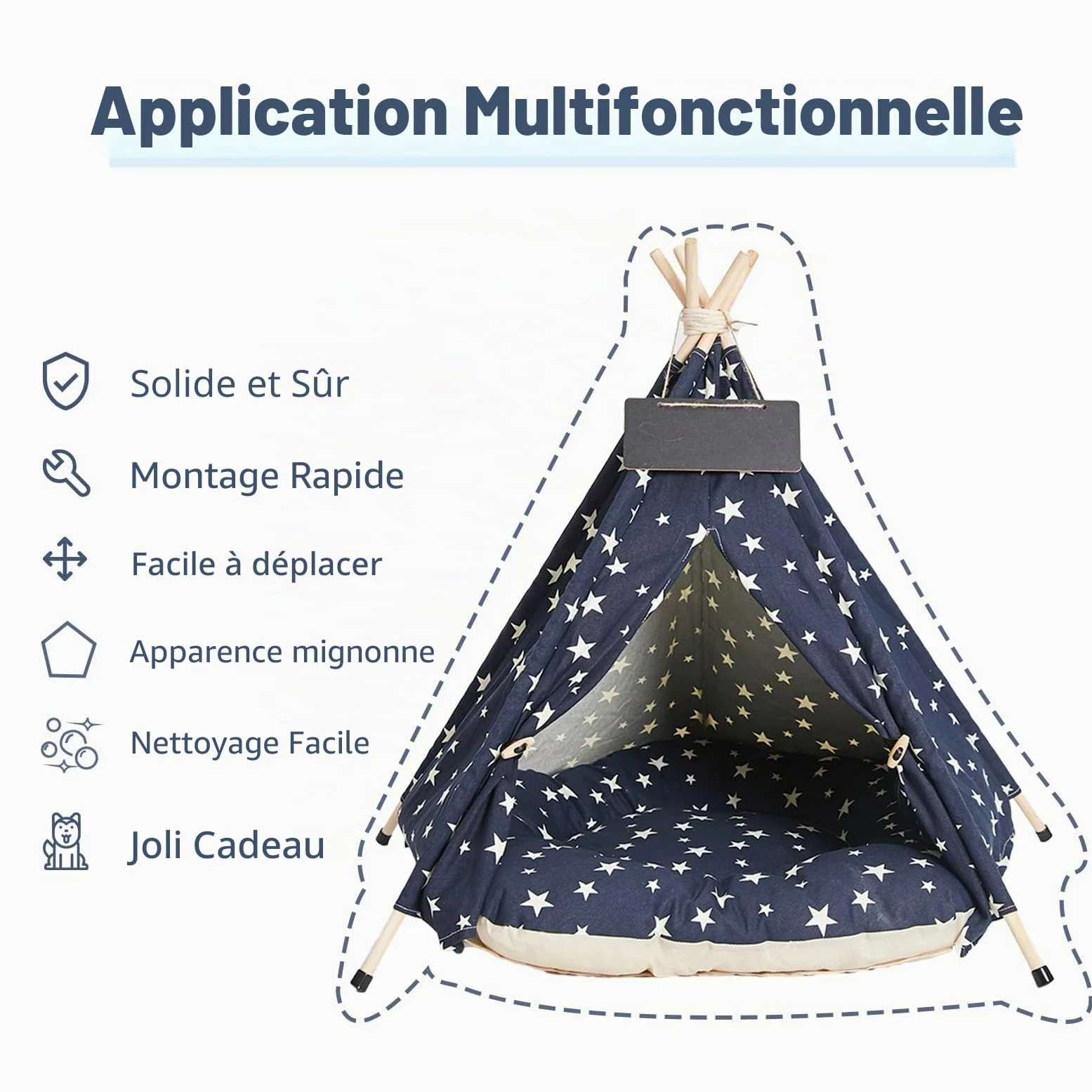 Tipi | Tente Animal de Compagnie de Moyen Taille -Lit Lavable pour Chien&Chats avec Oreillers - Tentes | Maisons pour Animaux avec Oreiller Épais et Tableau
