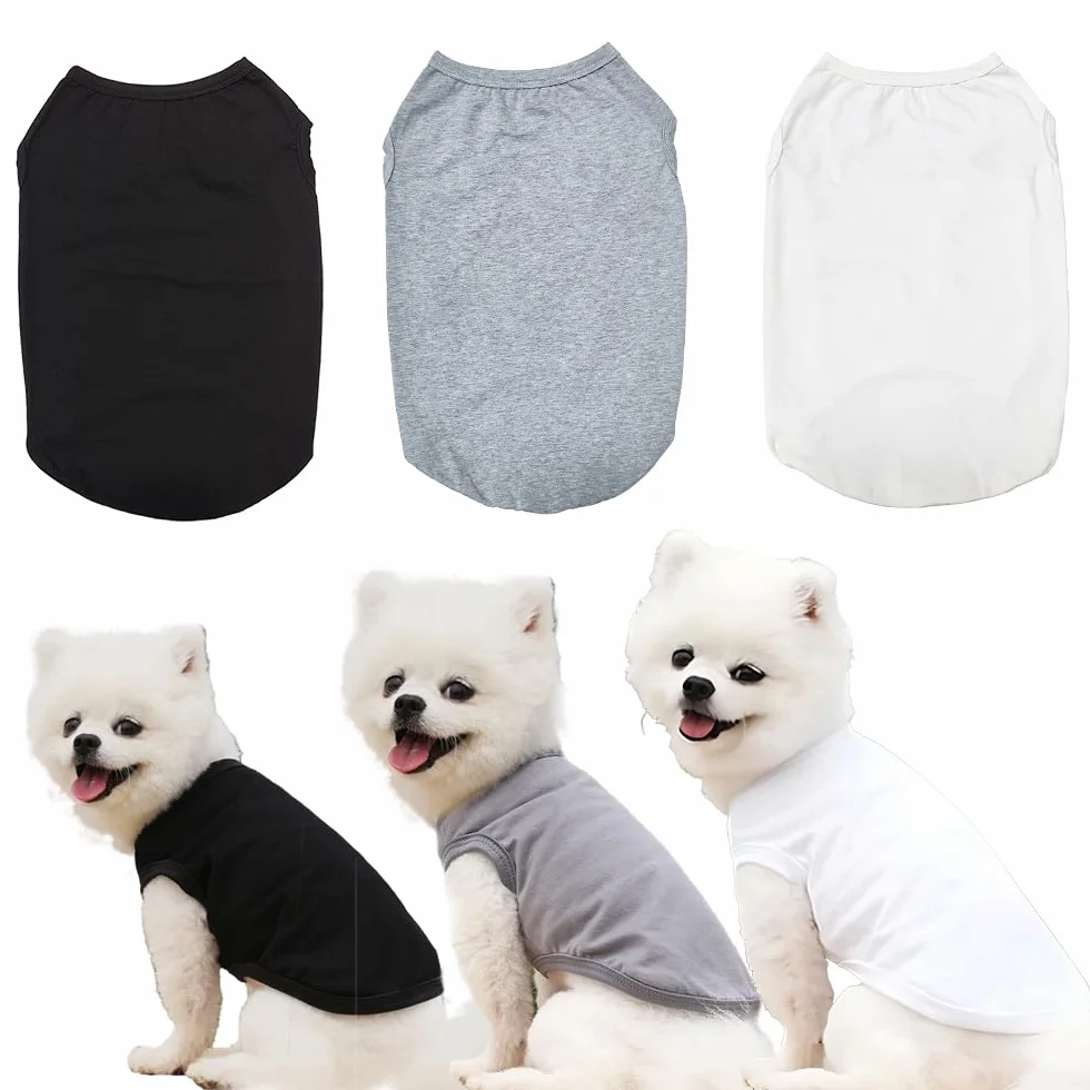 T-Shirt d'été pour Chien en Coton Doux et Respirant sans Manches, 3 Pièces, pour Petits Chiens et Chats (Noir, Blanc, Gris, Taille M)