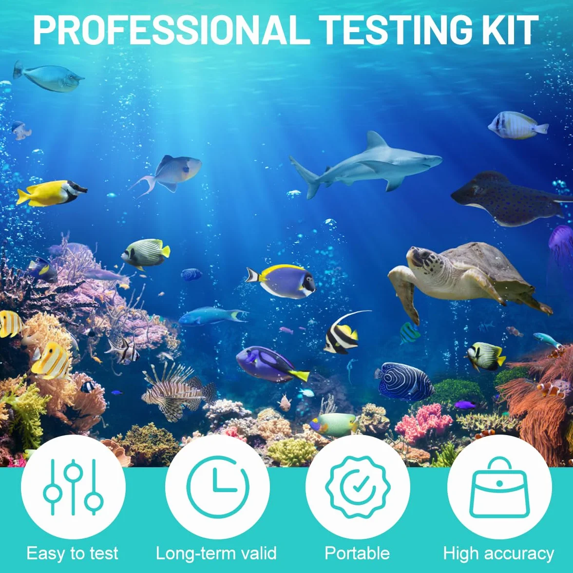 Bandelettes de test d'eau 9 en 1 pour aquarium pH nitrites nitrates chlore dureté totale fer cuivre
