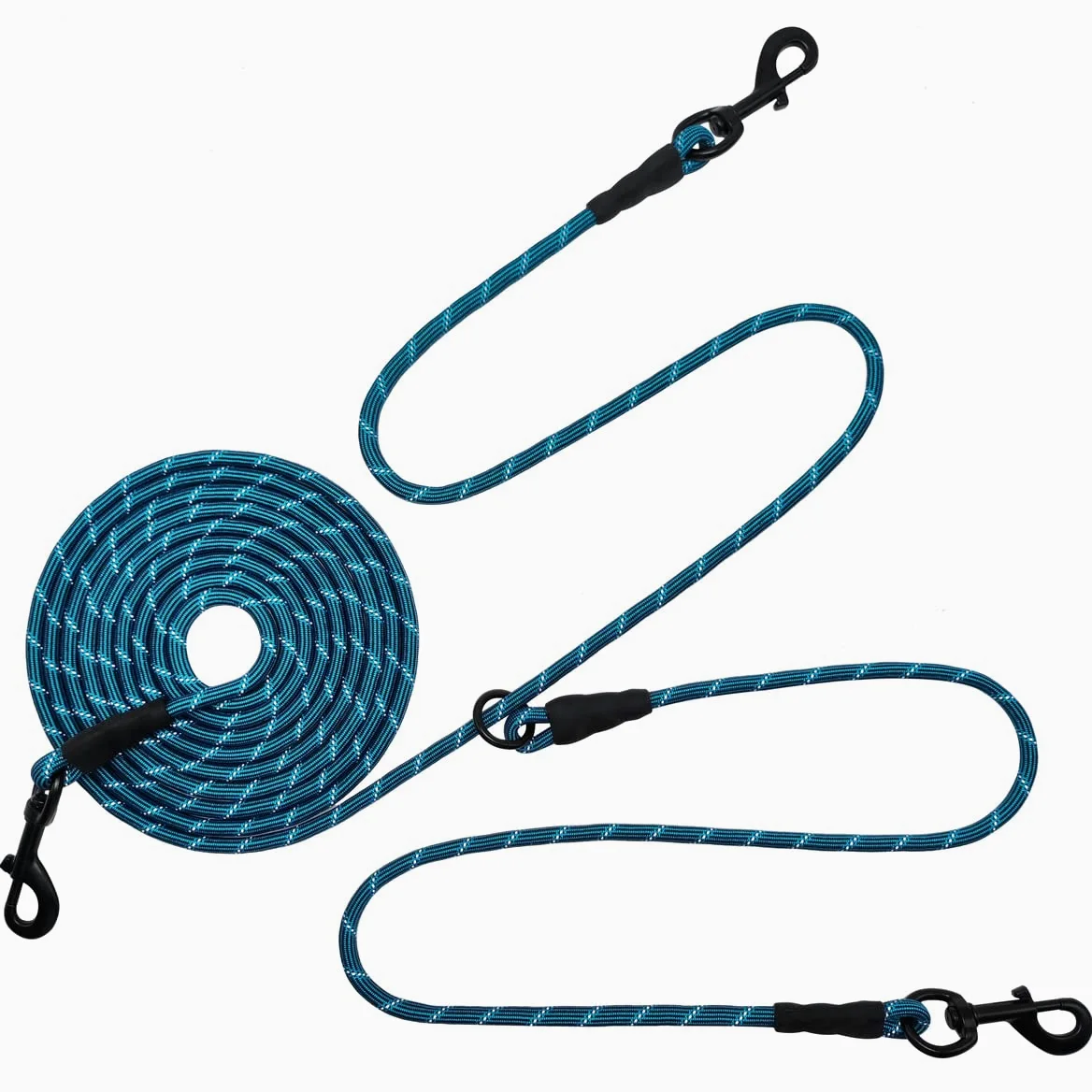 BTINESFUL Attache réfléchissante pour chiens de 3,7 m, 6,1 m, 9,1 m et 15,2 m pour 2 chiens, corde en nylon de 1,3 cm, longue laisse pour deux chiens, chariot de course pour jardin, camping en plein