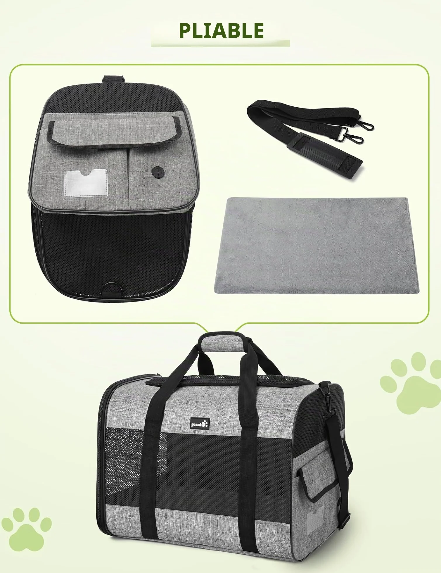 Pecute Sac de Transport pour Chat, Sac à Dos Portable pour Chiens Voyage avec Mangeoire Pliable, Tissu Maille Respirant