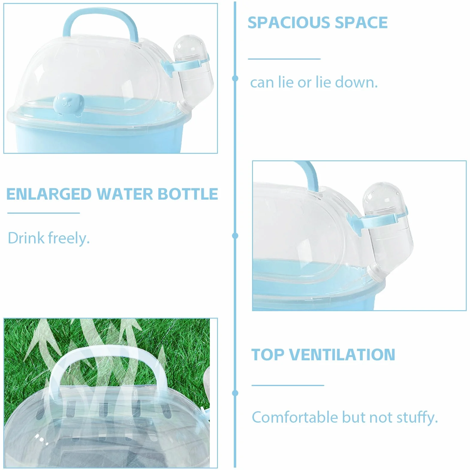 Cage de transport portable pour hamster 20 x 18 x 19 cm avec bouteille d'eau bleu