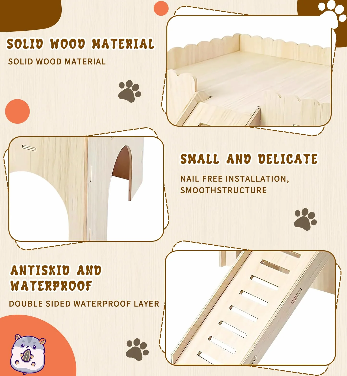 Grande Cabane Cochon d'Inde avec Rampe: Maison Cochon d'Inde avec Rampe 4 Entrées - Accessoires de Jouets pour Cochons d'Inde - Cachette en Bois Petits Animaux de Compagnie, Hamsters Nains (Wood)