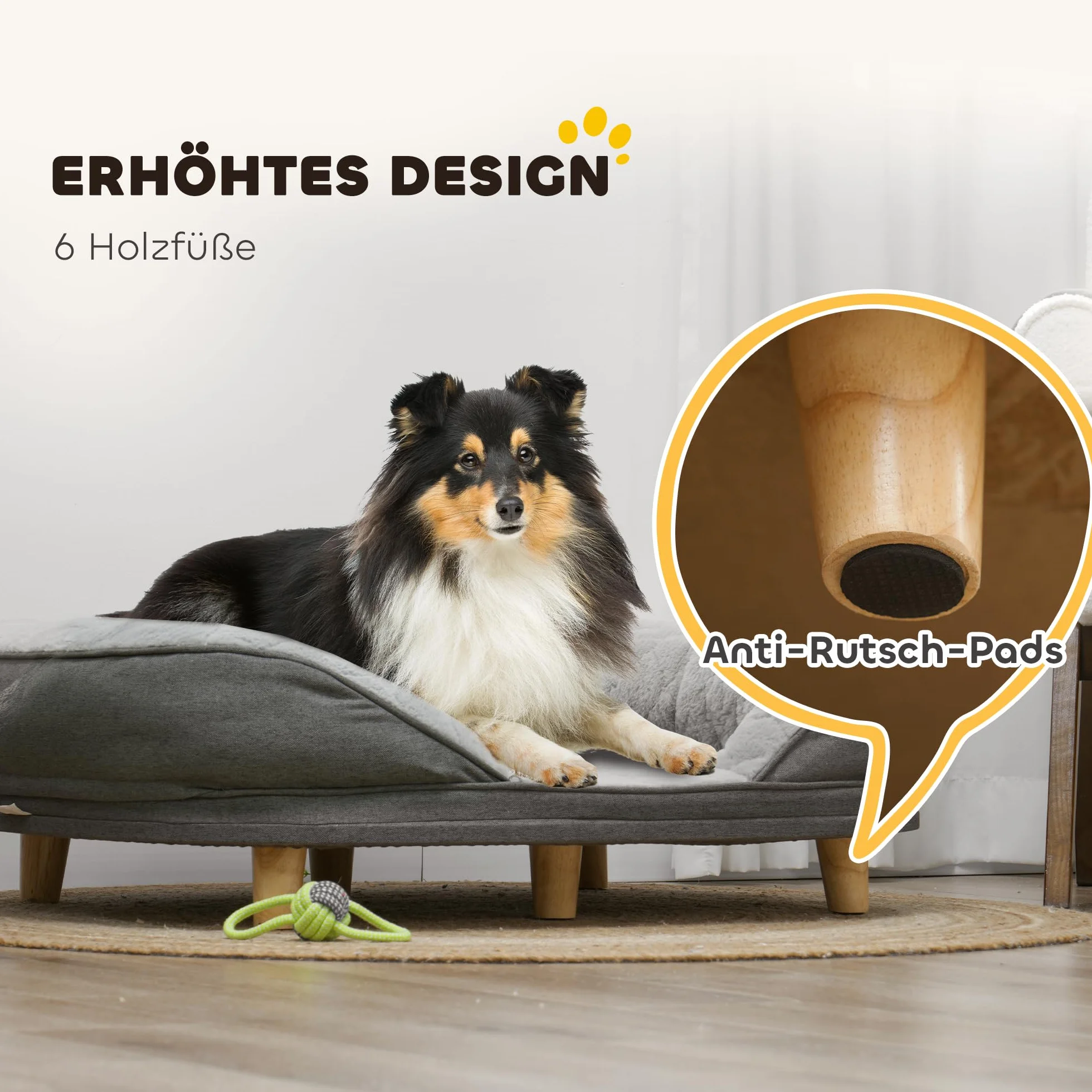 PawHut Canapé pour Chien Housse Lavable Dossier Pieds en Bois Gris 25 kg