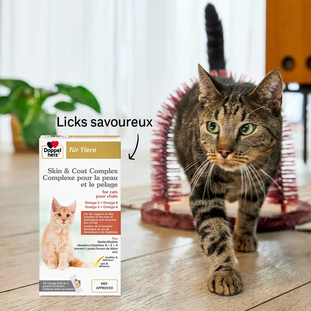 Doppelherz Complexe pour la Peau et le Pelage pour Chats, Acides Gras oméga-3 et oméga-6, Biotine, Vitamines B, E et A - 25 Licks