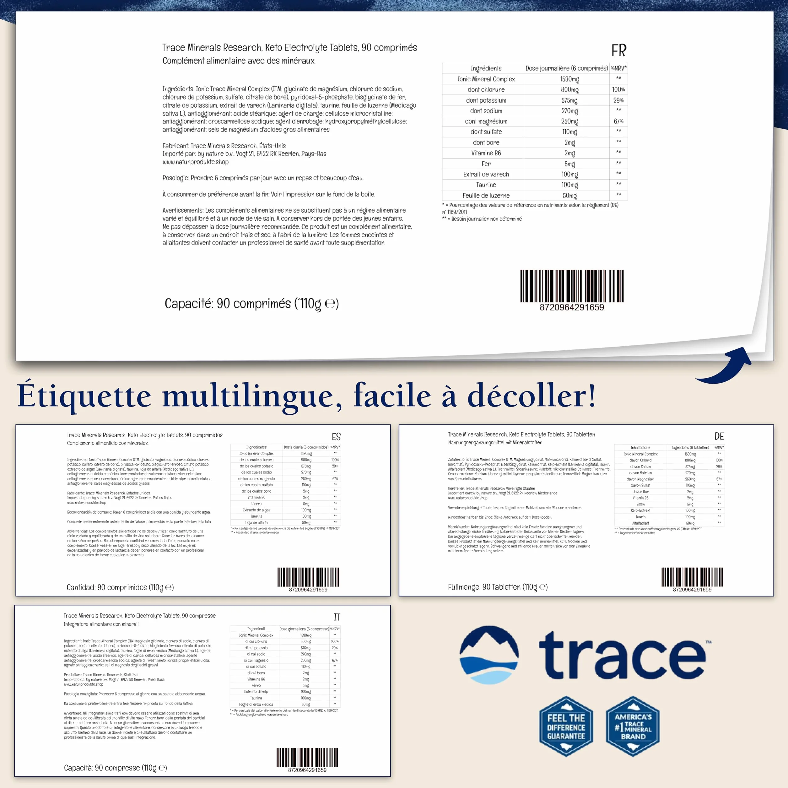 Trace Minerals Research, Keto Electrolyte Tablets (Comprimés d'Électrolytes), 90 Comprimés végétaliens, Végétarien, Sans Gluten, Sans Soja, Sans OGM