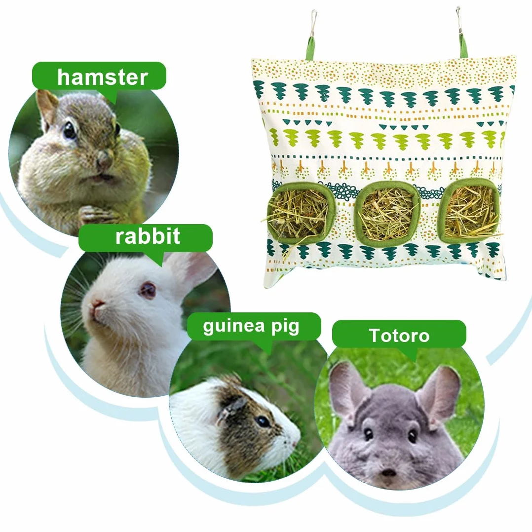 Sac à Foin Suspendu Râtelier Foin Lapin Filet à Foin 3 Trous pour Cochon d'Inde Chinchilla Hamster Petits Animaux