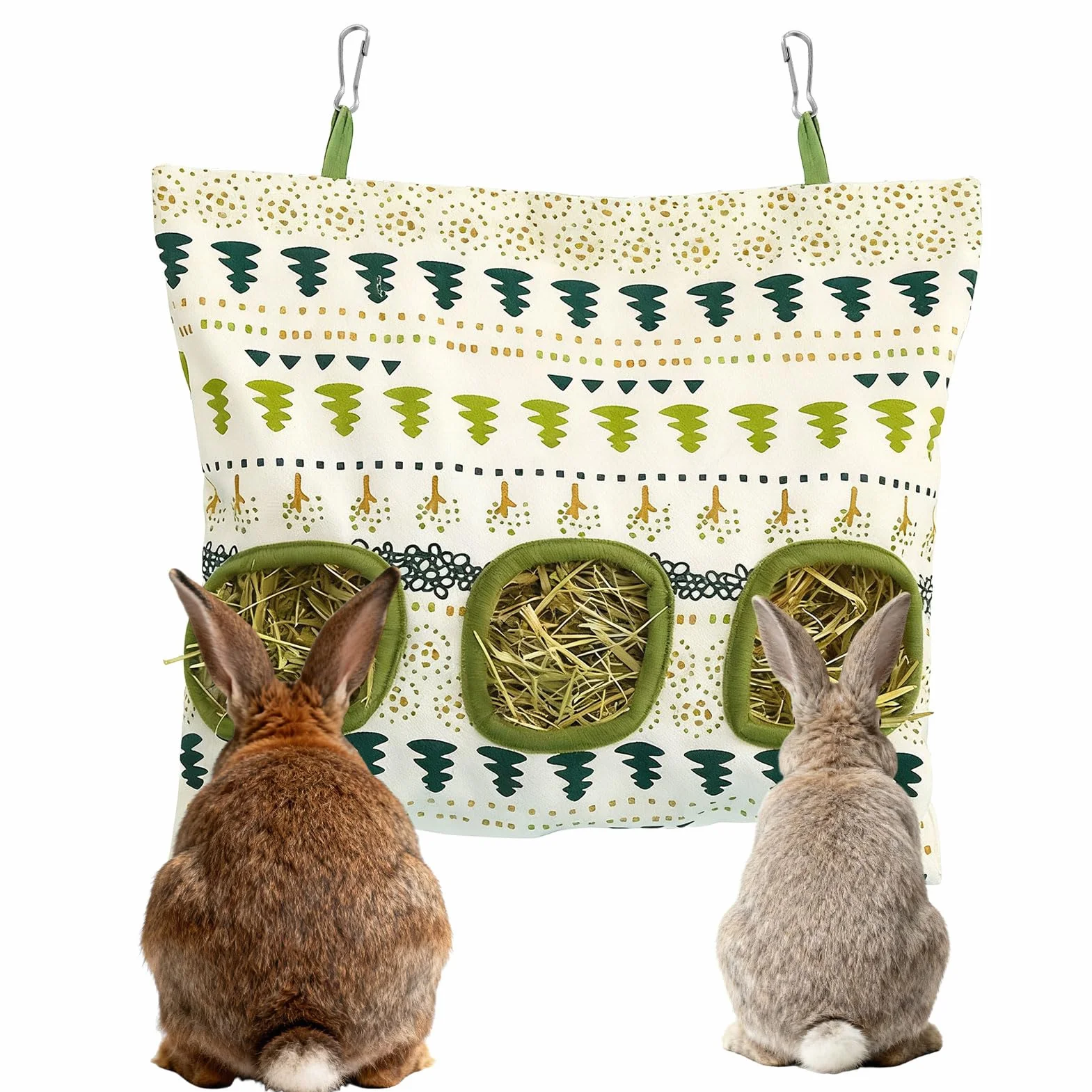 Sac à Foin Lapin, Râtelier Foin, Distributeur Foin Suspendu 3 Fenêtres pour Petits Animaux