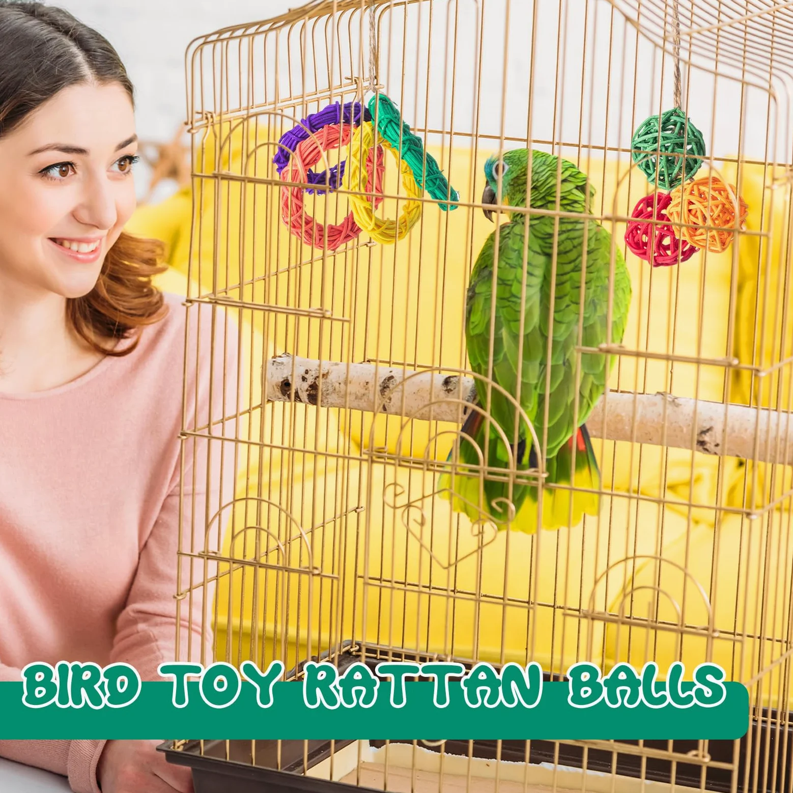 Hiboom Lot de 200 jouets pour oiseaux : 100 pièges à doigts, 60 boules en rotin, 40 anneaux de vigne – Boules en osier pour perroquet, calopsitte et perruche à mâcher pour perruches, cage d'animaux de