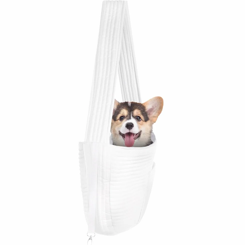 Sac de Transport pour Chien Chat Jusqu'à 9 kg avec Grandes Poches Extérieur Voyages Métro Blanc