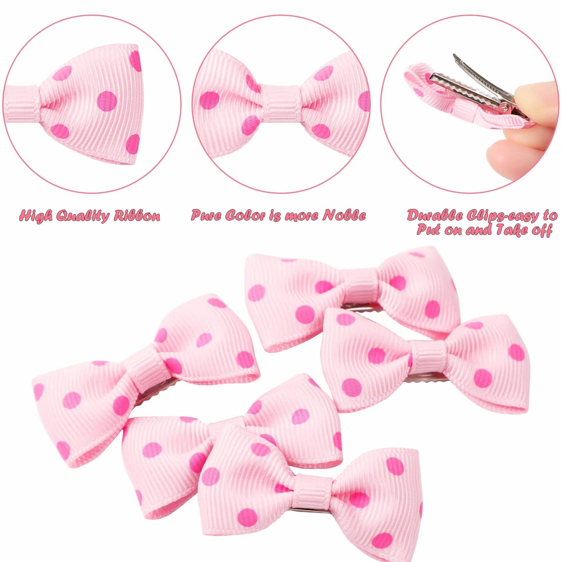 Barrette pour Chien à Pois Pince Rose 5pcs