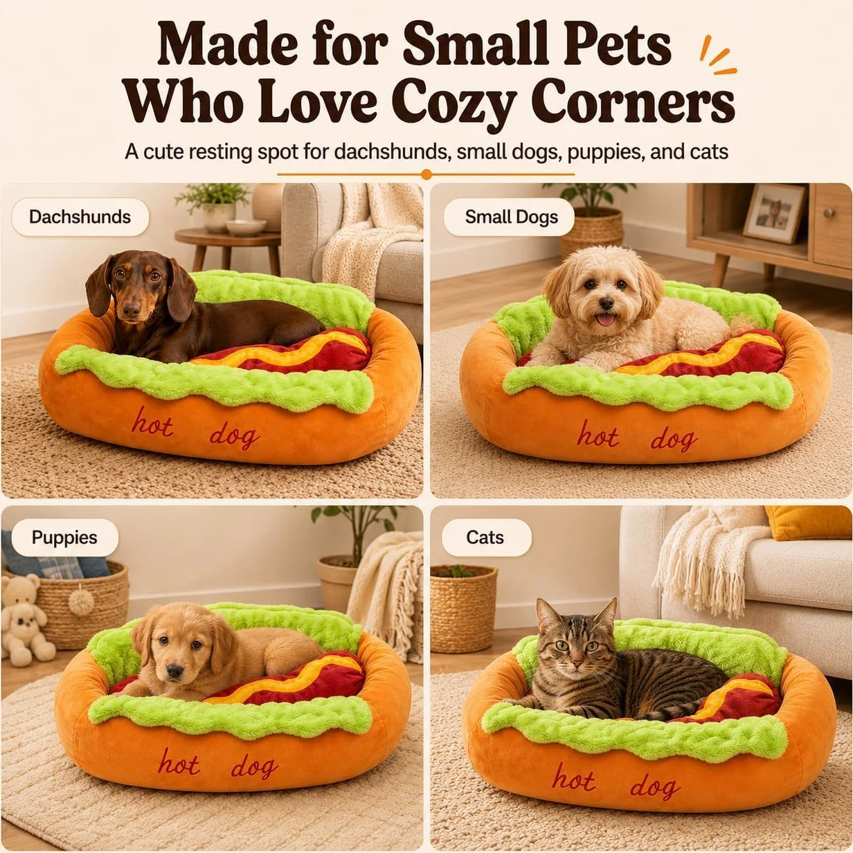 ZVD Panier pour Chien et Chat, Lit Douillet en Peluche pour Petit Animal M | Nid Chaud avec Coussin Amovible Lavable, Idéal Chiot, Teckel, Chaton, Maison, Chambre et Coin Repos