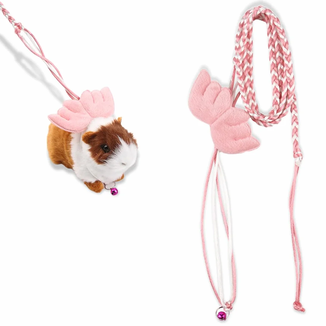 Harnais Lapin Nain Réglable pour Petits Animaux, Extérieur, Entraînement à la Marche (Rose)