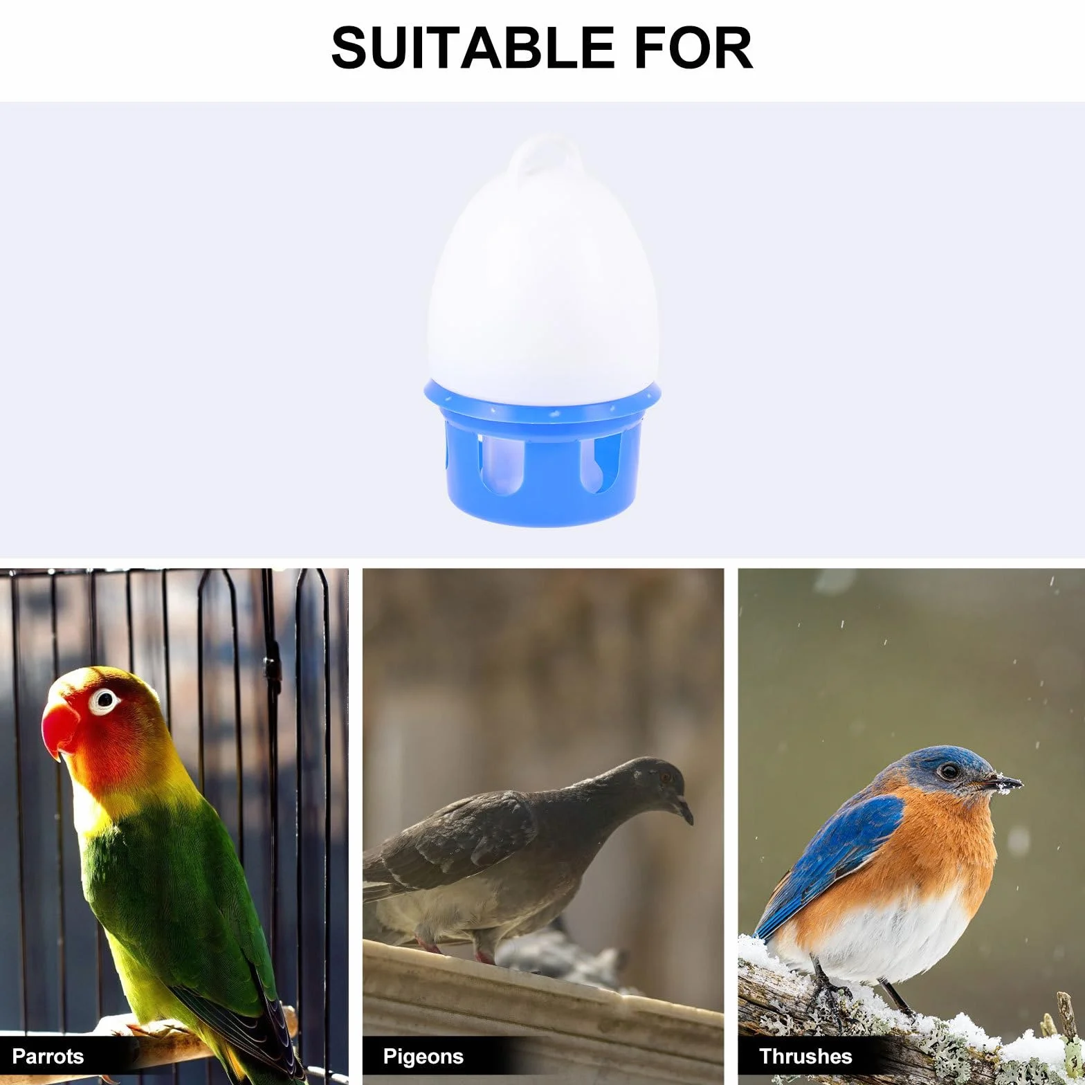 Artibetter Abreuvoir Suspendu pour Pigeons 10l avec Poignée Bleu et Blanc, Distributeur d'eau en Plastique pour Oiseaux