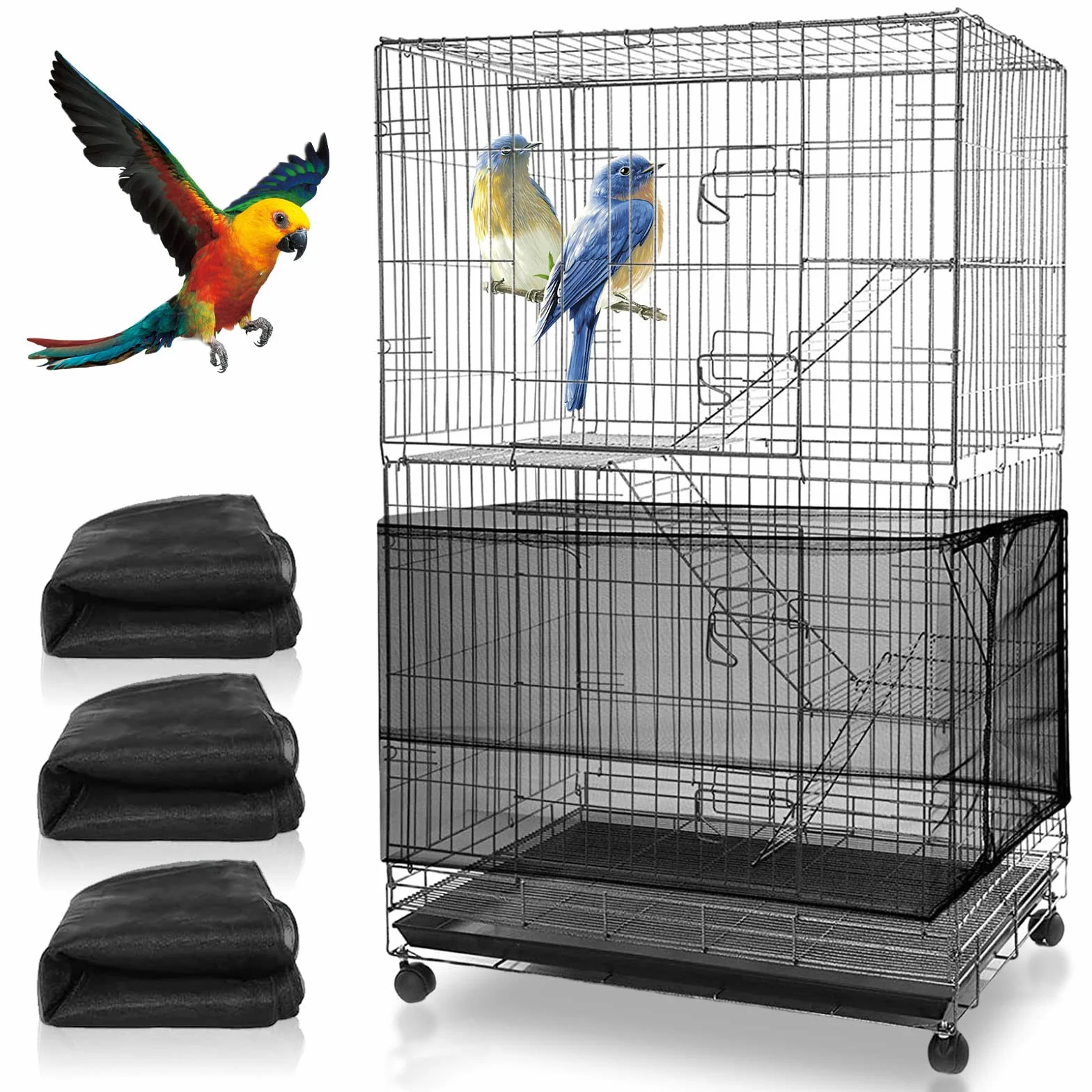 Housse de Cage à Oiseaux Extra Large 300cm Attrape-Graine Réglable Maille