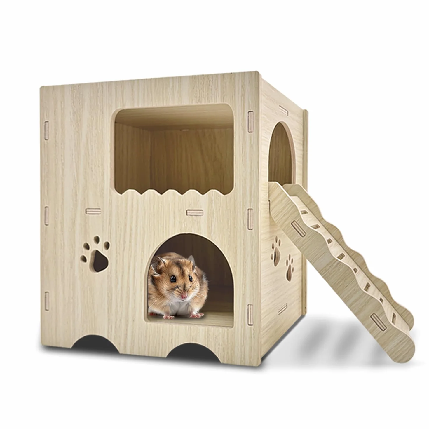 Maison Hamster, Maison en Bois pour Hamster Nains Hamster Syrien Rat Gerbille, 2 étages avec Échelle