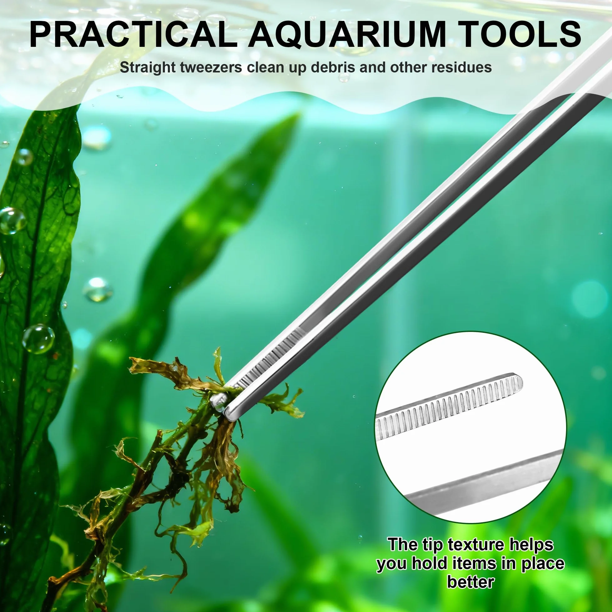 Kit Aquarium 6 en 1 Acier Inoxydable Pince Ciseau Épuisette Accessoires Aquarium Argenté