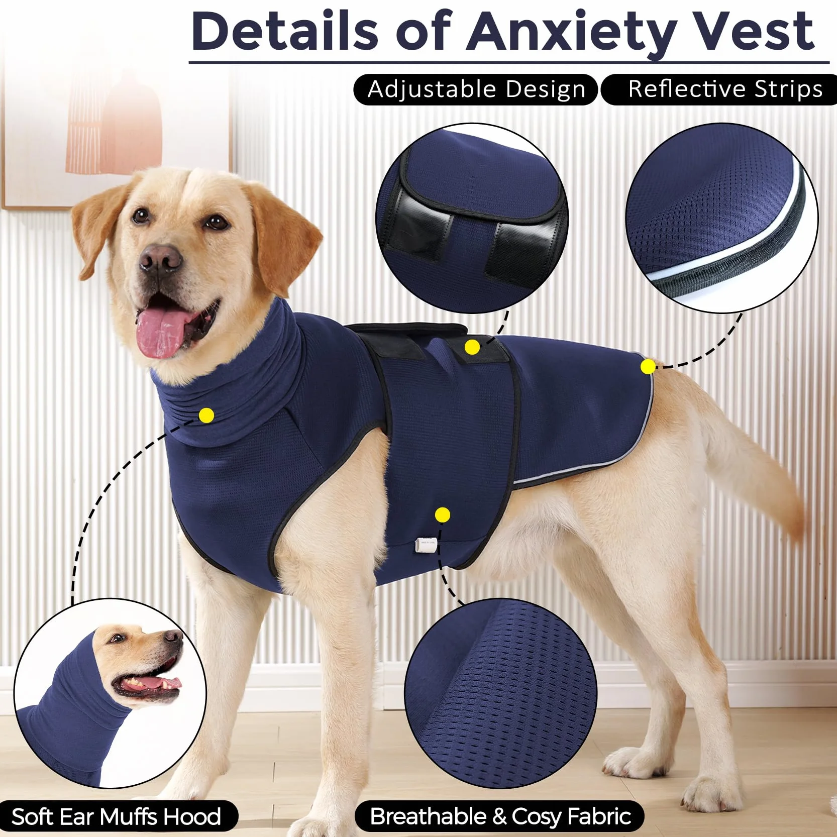 Dotoner Gilet Relaxant 2 en 1 pour Chiens, Manteau Anti-anxiété avec Snood et Bandes Réfléchissantes
