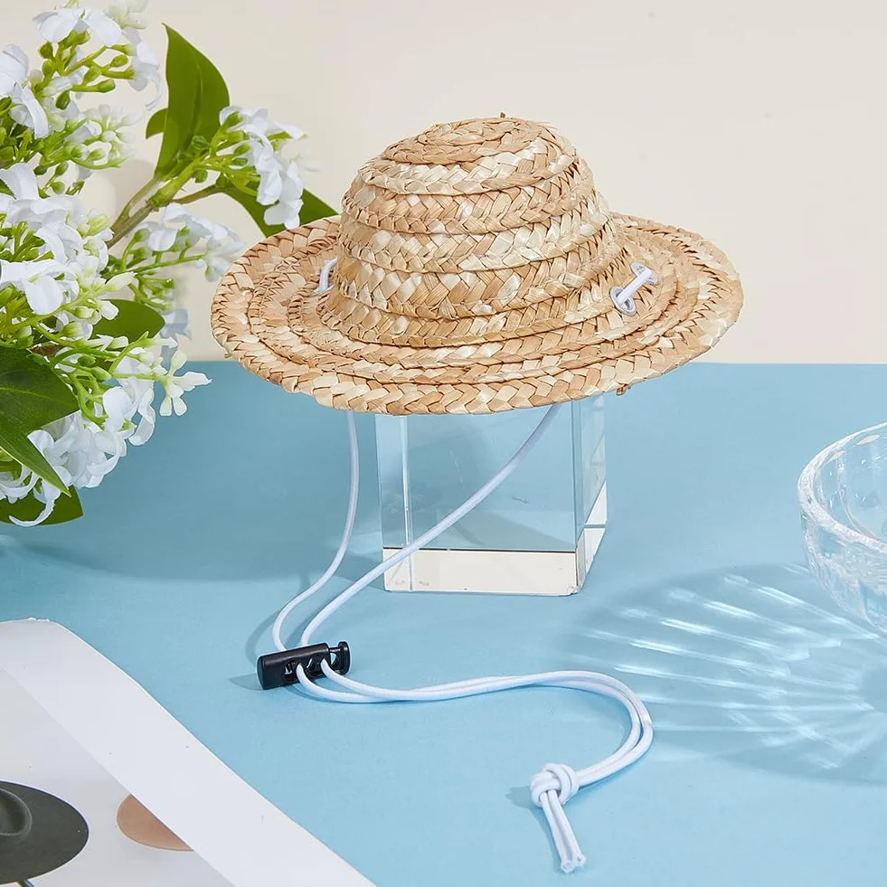 GORGECRAFT Chapeau de paille réglable pour chien chaton avec sangle menton été plage