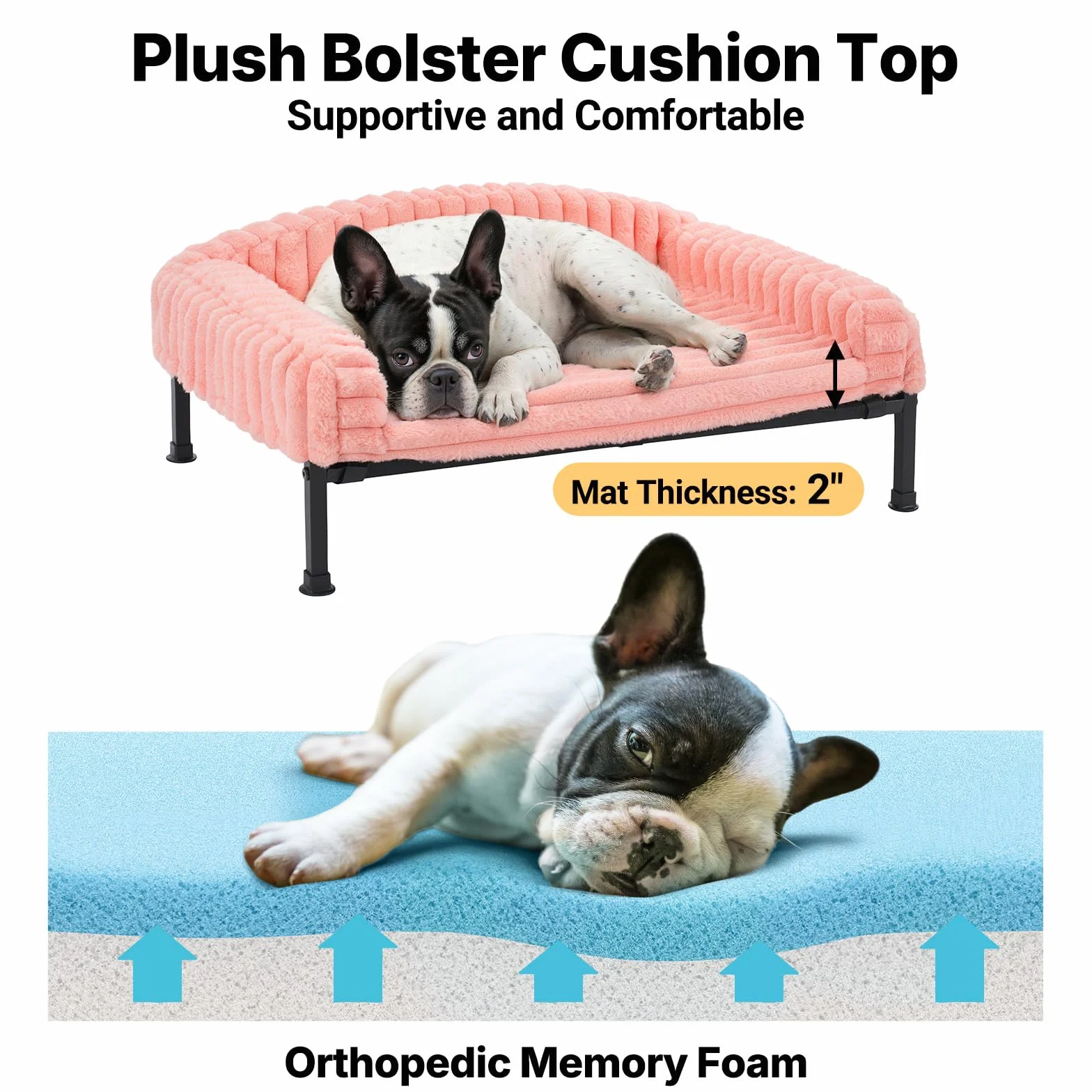 Veehoo Canapé pour Chien Surélevé, Moelleux Transat avec Coussin Amovible et Matelas Orthopédique, Pieds Antidérapants, Rose 60x45x10cm