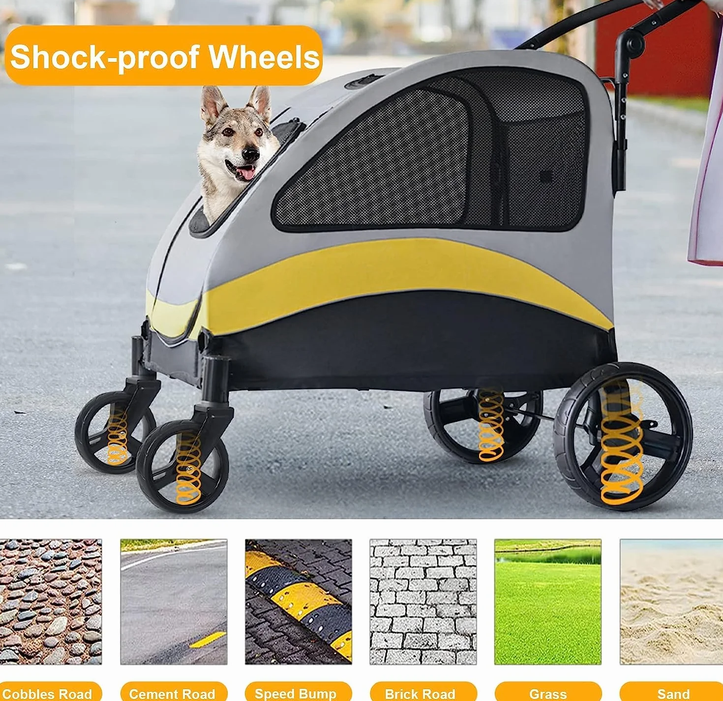 BingoPaw Poussette pour Chien Pliable 55kg Chariot Grand Chien Tissu 600D Oxford