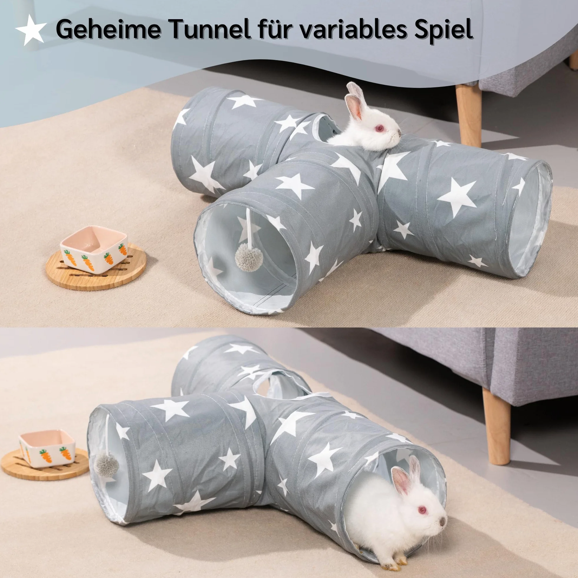 JanYoo Bunny Tunnel 3 voies pour lapin et cochon d'Inde - Tunnel de jeu pliable pour petits animaux - Jouet d'activité pour petits animaux