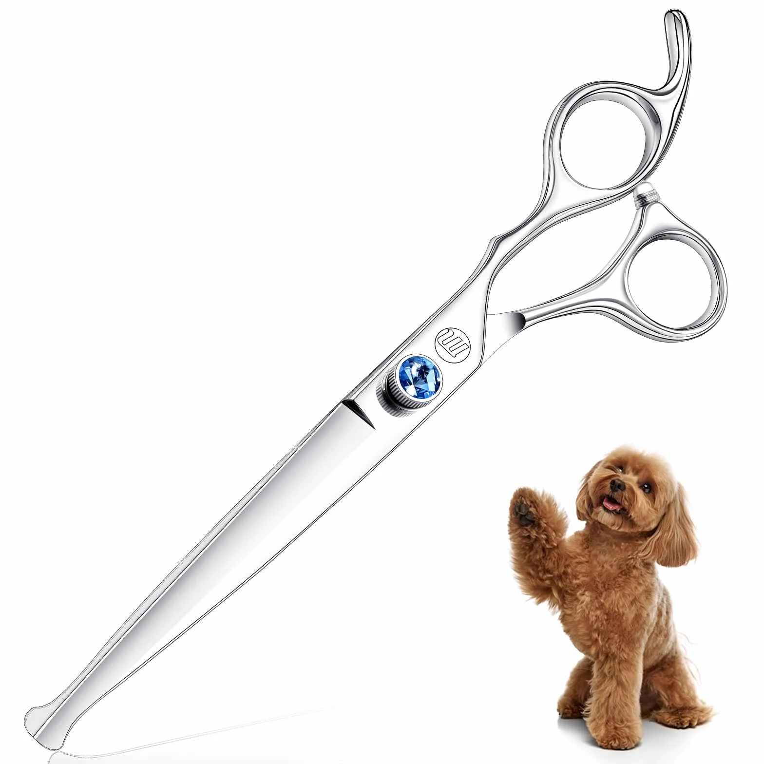 Moontay Ciseaux de Toilettage Professionnels pour Chiens Ciseaux à Fourrure droits pour couper les poils Ciseaux de 7 pouces en acier inoxydable japonais 440C Ciseaux de Toilettage pour Animaux Argent
