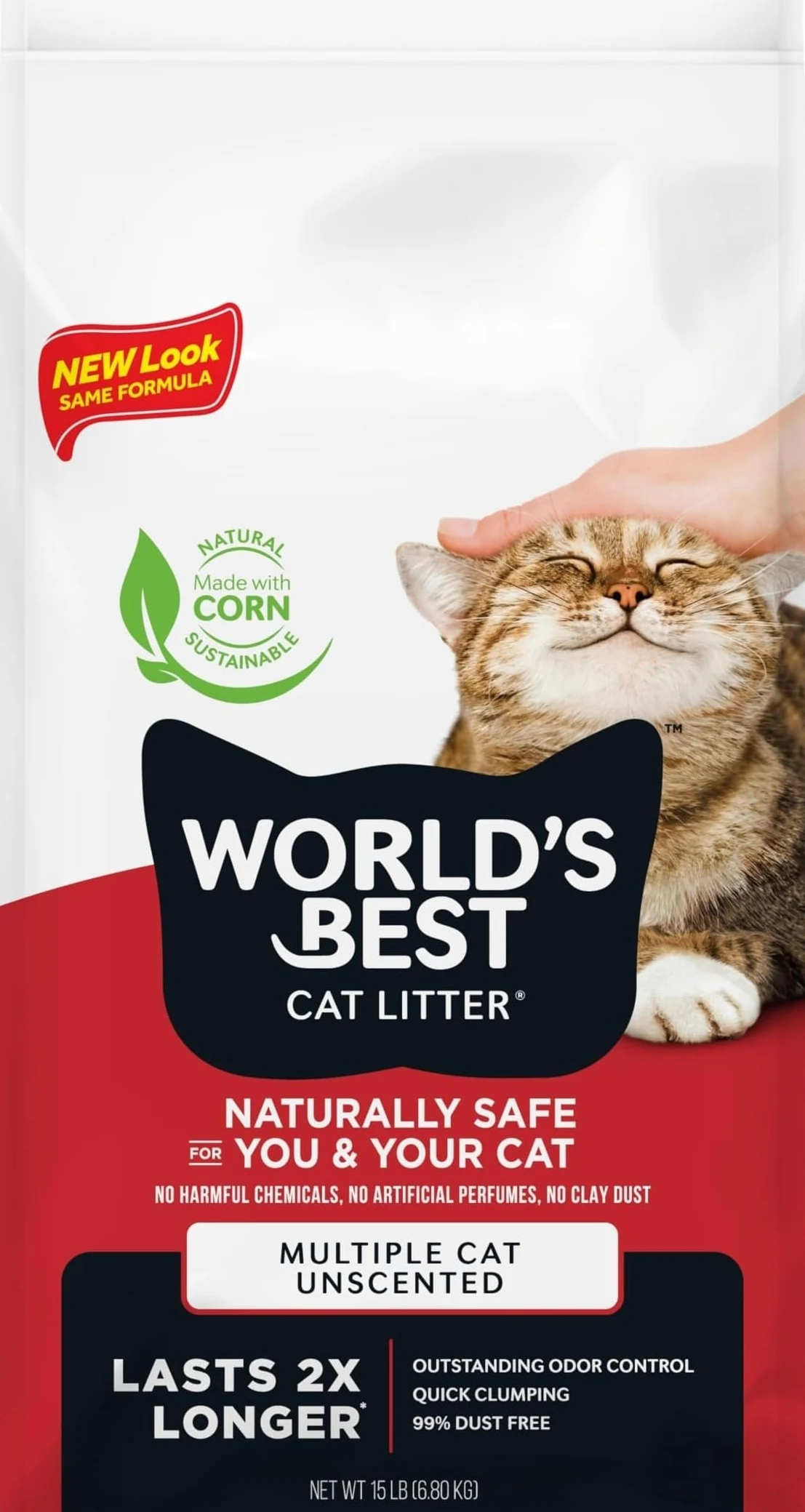 WORLD'S BEST CAT LITTER Plusieurs Chats Non parfumés, 6,8 kg – Ingrédients naturels, agglomération Rapide, jetable, 99% sans poussière – Contrôle des odeurs Durable et ramassage Facile
