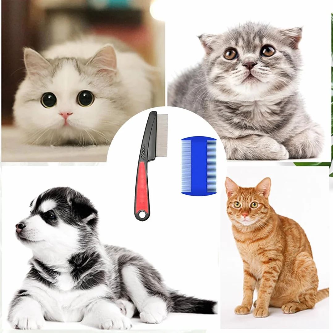 Peigne Anti puces pour Chats et Chiens, Set de 2 PCS Peignes de Toilettage pour Animaux