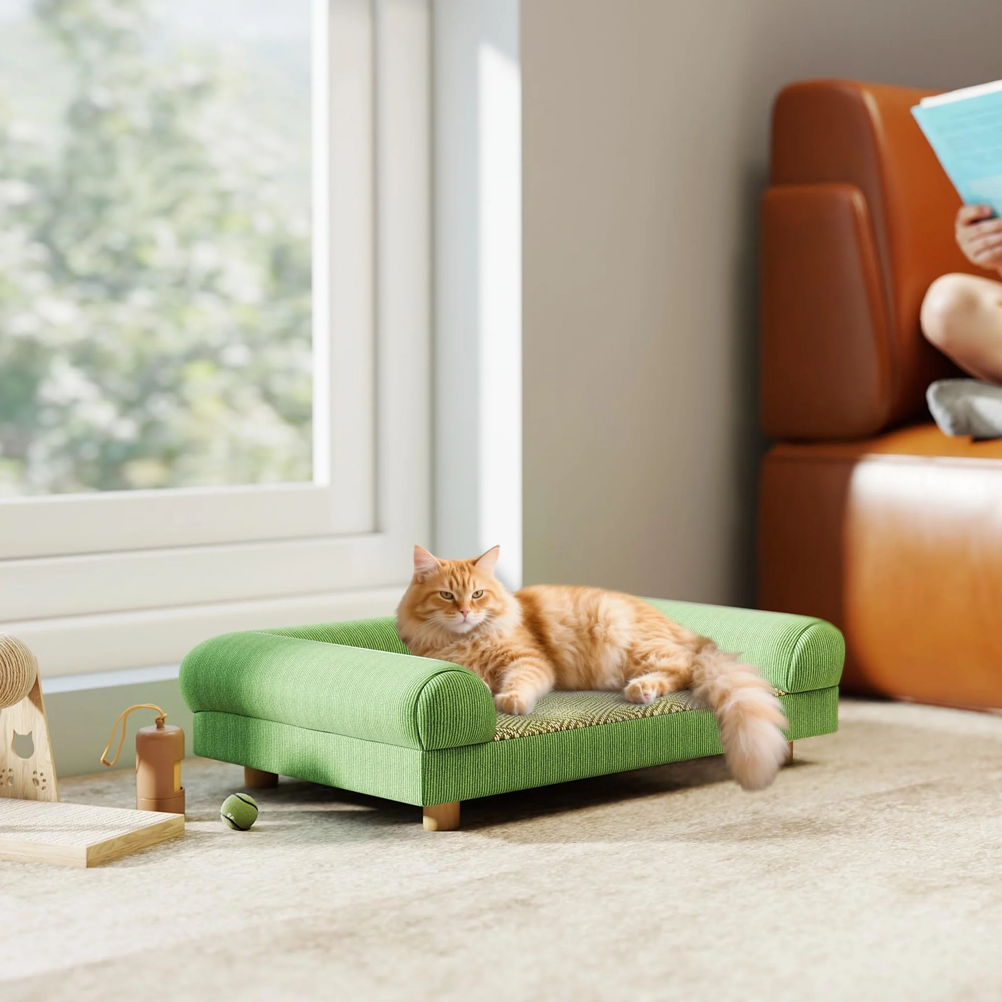 PawHut Canapé pour Chien Chat Lit Surélevé avec Tapis Frais, Accoudoirs, Pieds Velours Doux 63x41x17 cm Vert