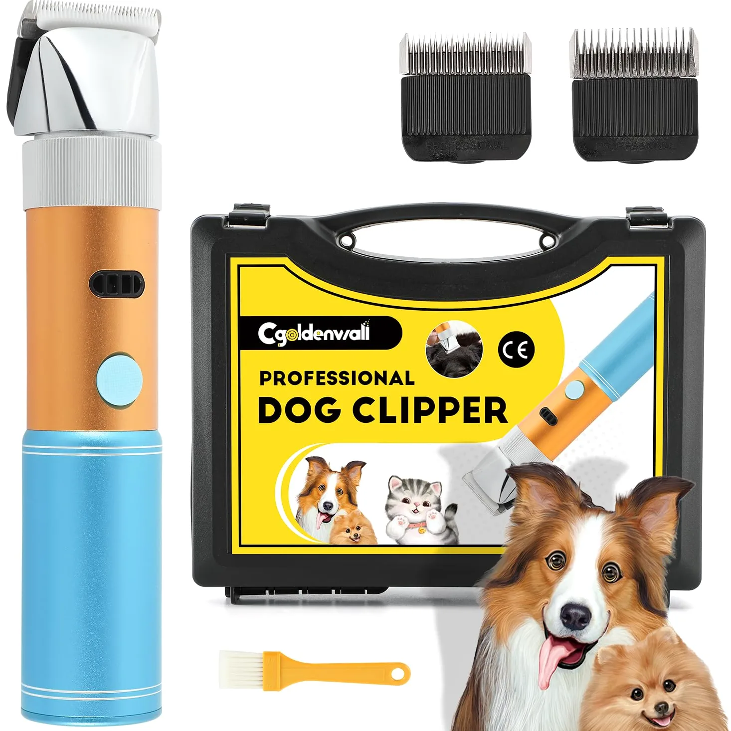 CGOLDENWALL 400W Tondeuse Chien Tondeuse à Moutons Électrique Rechargeable Tête de Coupe Peigne Limite Intégrés Amovible 5H en Veille Faible Bruit (3MM+6MM) | Professionnelle, <50dB, 5h Veille, Rechargeable, Anti-Poils Longs, Tous Poils