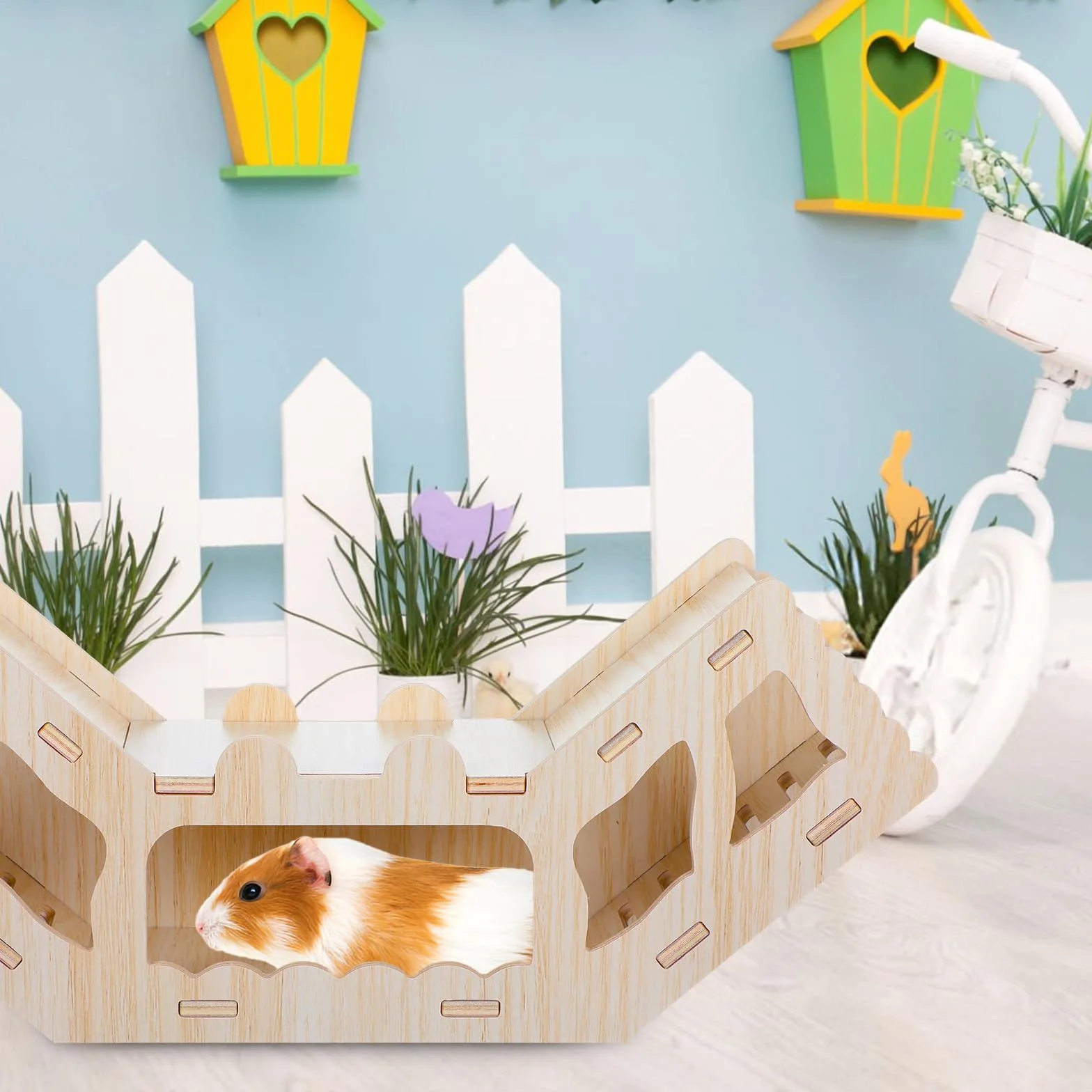 HJZHI Cachette polyvalente pour hamster et tunnel d'exploration, maison de hamster avec échelle d'escalade en bois pour gerbilles, hamsters, petits accessoires pour animaux de compagnie (style C)