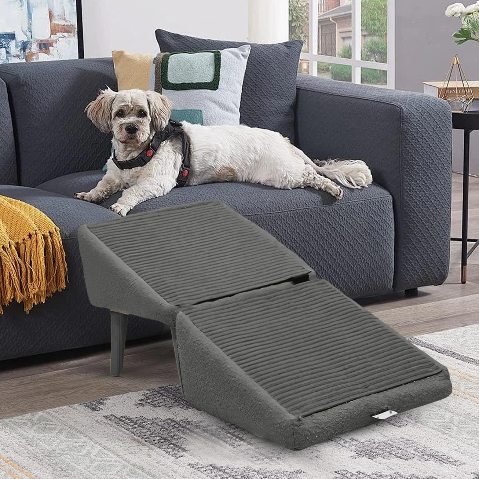 Rampe pour chiens et chats marches antidérapantes design léger portable aide escalade robuste lit canapé voiture gris