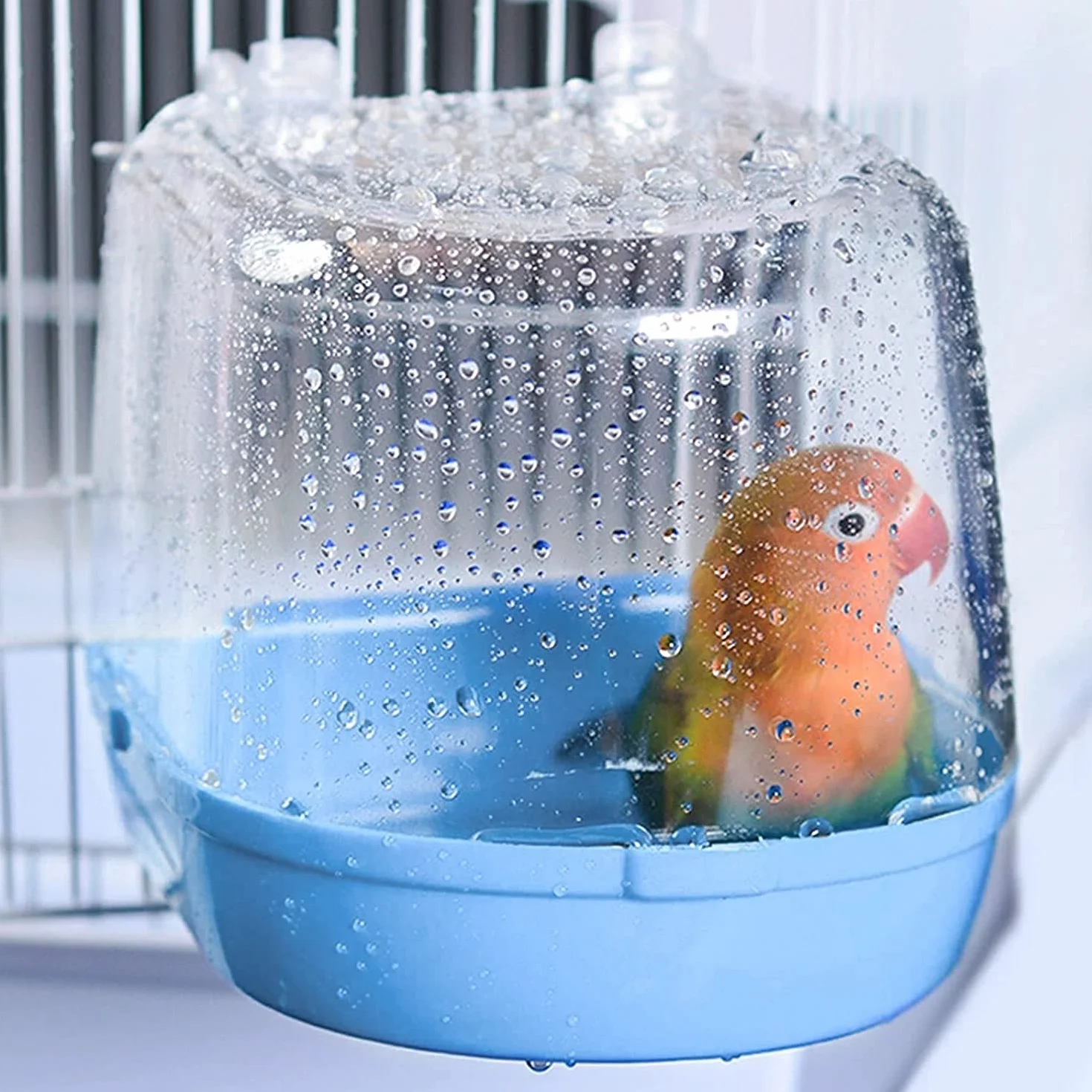 Baignoire pour Oiseaux avec Crochets, Accessoire de Cage pour Bain, 13x13x13.5cm Bleu
