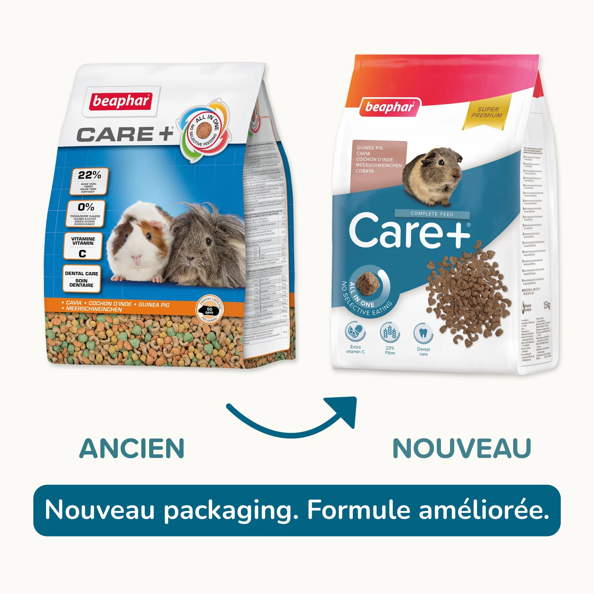 BEAPHAR Care+ Alimentation Super Premium extrudée pour Cochon d'Inde 1.5kg