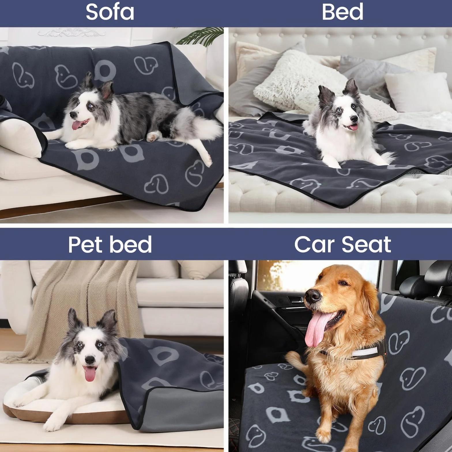 Couverture Imperméable Chien 152x127cm Gris Polaire Flanelle Anti Pipi Protection Canapé Lit