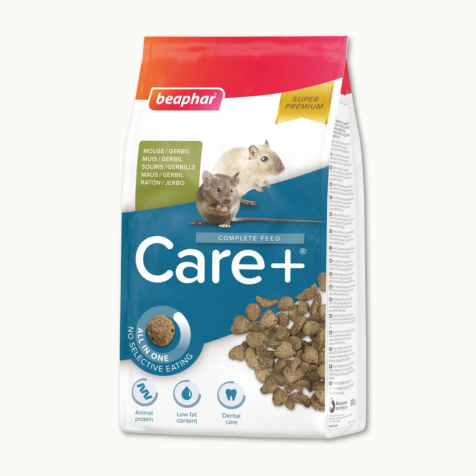 BEAPHAR Care+ Alimentation Super Premium extrudée pour Gerbille et Souris Granulés Tout-en-Un 500g