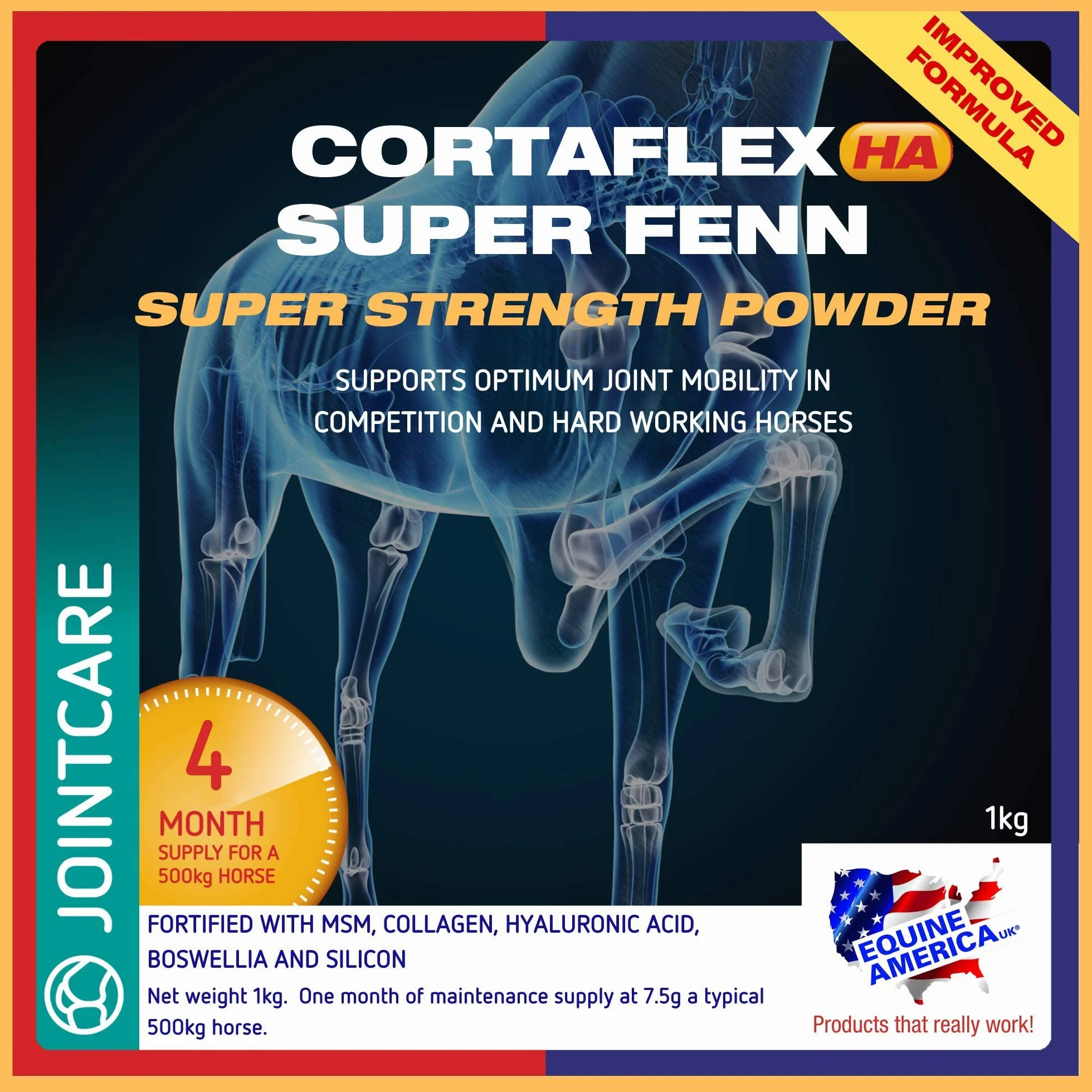 Equine America Cortaflex HA Super Fenn Poudre Super Forte 1 kg Complément Cheval & Poney