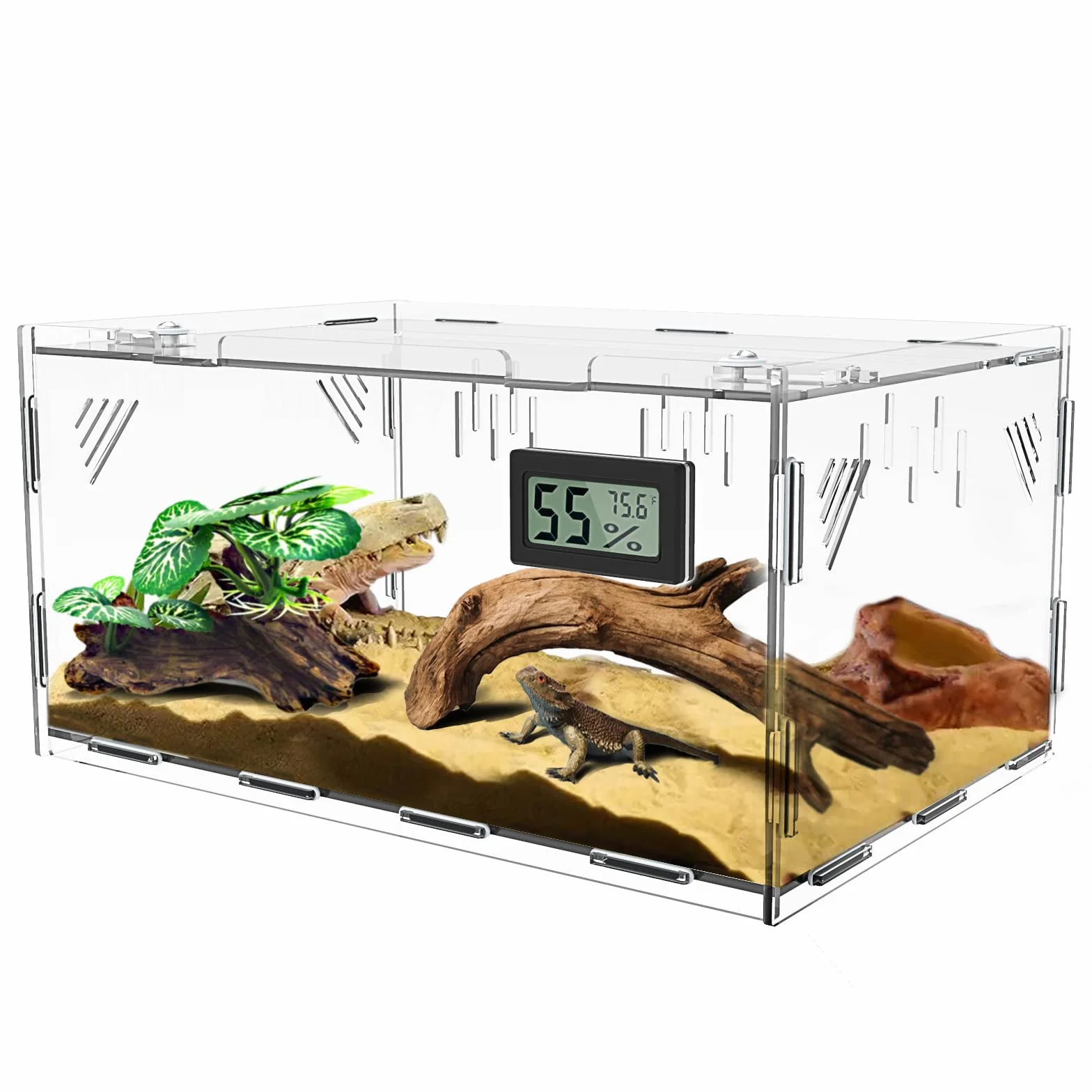 Terrarium pour Reptiles avec Hygromètre, Acrylique 30x20x15 cm