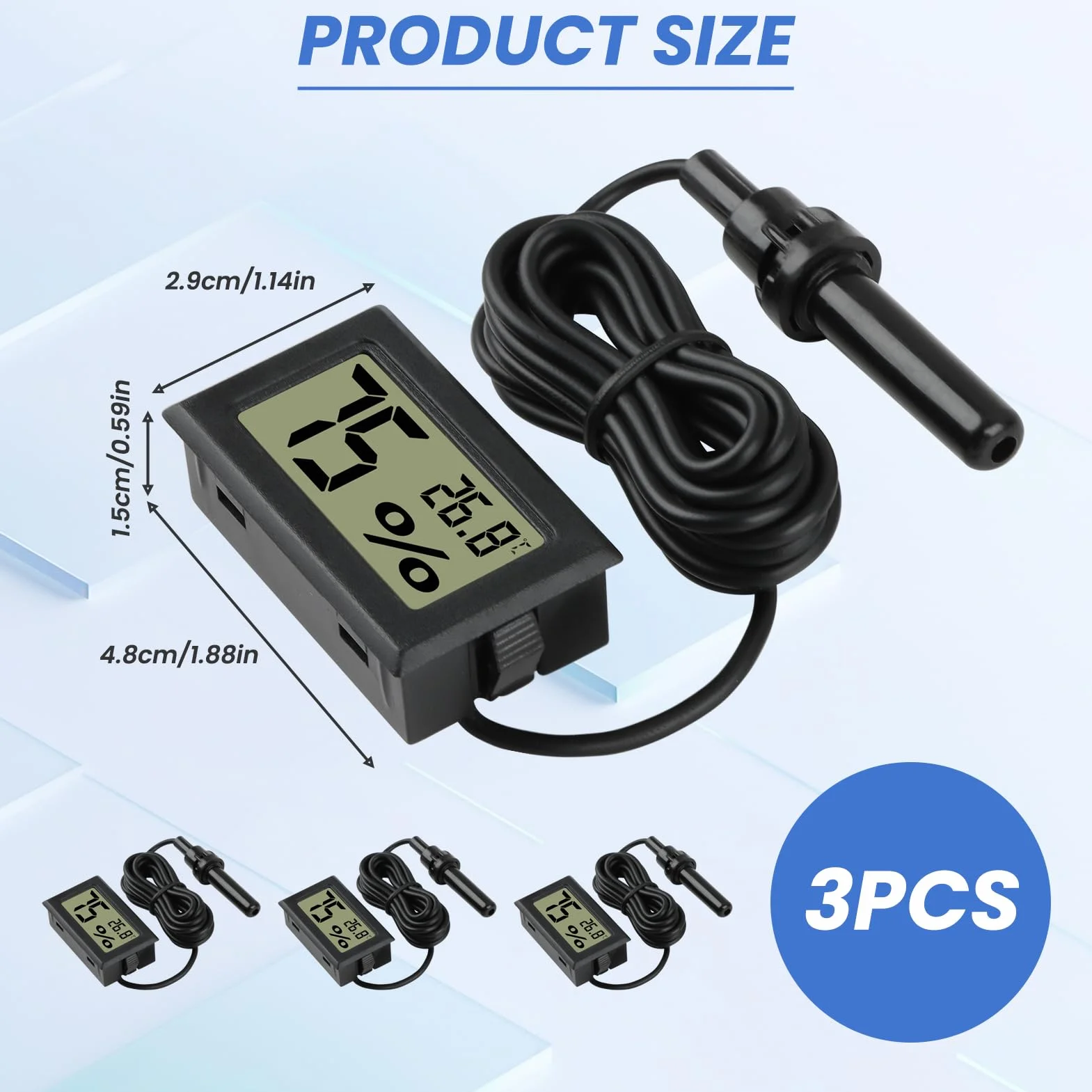 Thermomètre Hygromètre Numérique avec Sonde Externe -50 à 70°C 10 à 90% pour Aquarium Reptile Incubateur